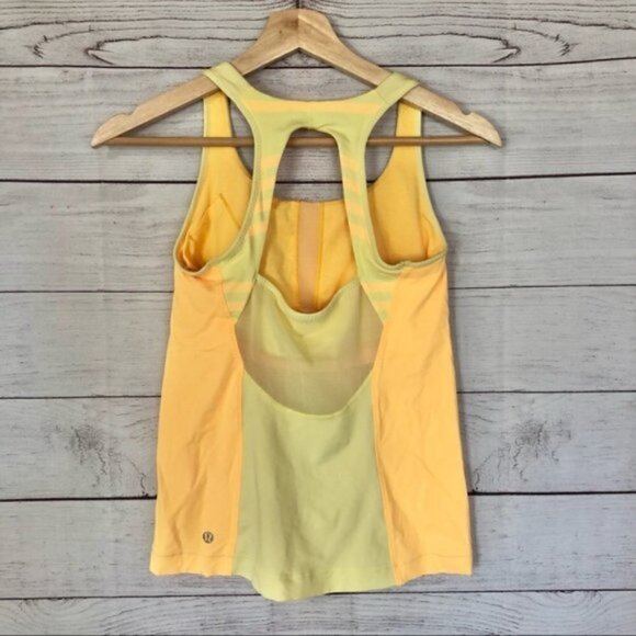 Lululemon Run: Pace Tank in Mellow Neon Yellow Stripe Open Back - Picture 3 of 5